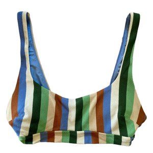 NWOT Aerie Striped Blue Green Brown Padded Bikini Top New Without Tags Small